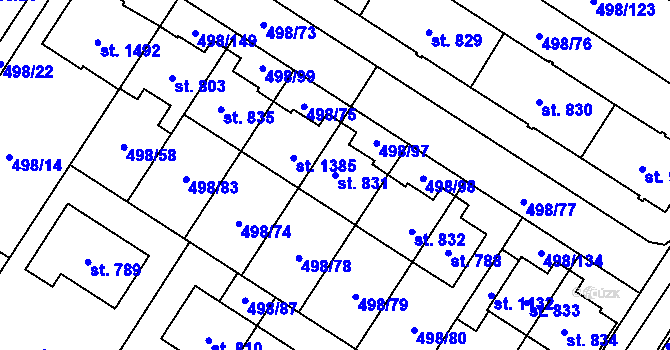 Parcela st. 831 v KÚ Přímětice, Katastrální mapa