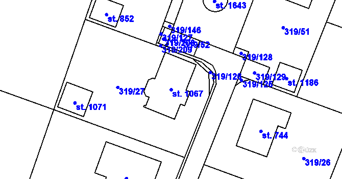 Parcela st. 1067 v KÚ Přímětice, Katastrální mapa