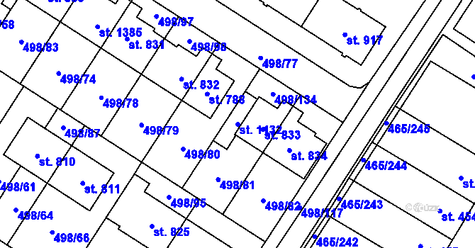 Parcela st. 1132 v KÚ Přímětice, Katastrální mapa