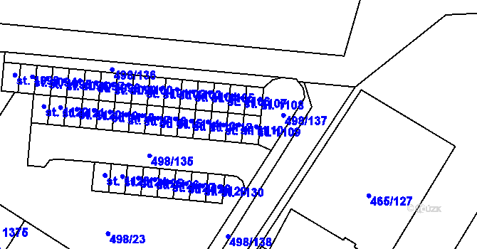 Parcela st. 1110 v KÚ Přímětice, Katastrální mapa