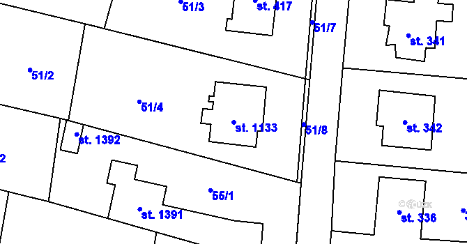 Parcela st. 1133 v KÚ Přímětice, Katastrální mapa