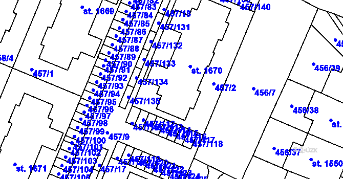 Parcela st. 457/10 v KÚ Přímětice, Katastrální mapa
