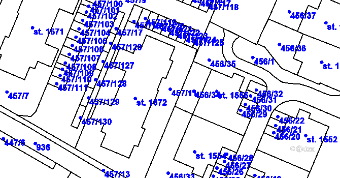 Parcela st. 457/11 v KÚ Přímětice, Katastrální mapa