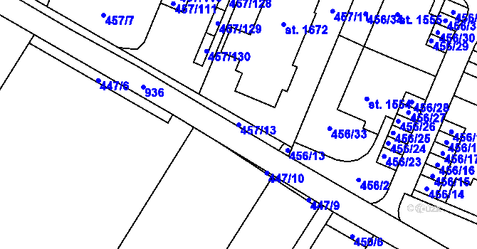 Parcela st. 457/13 v KÚ Přímětice, Katastrální mapa