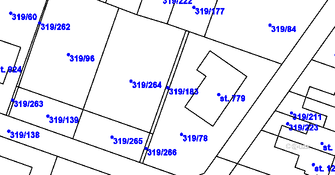 Parcela st. 319/183 v KÚ Přímětice, Katastrální mapa