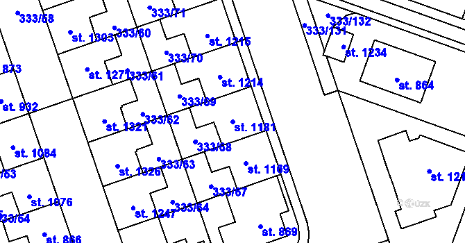 Parcela st. 1181 v KÚ Přímětice, Katastrální mapa