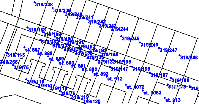 Parcela st. 319/194 v KÚ Přímětice, Katastrální mapa