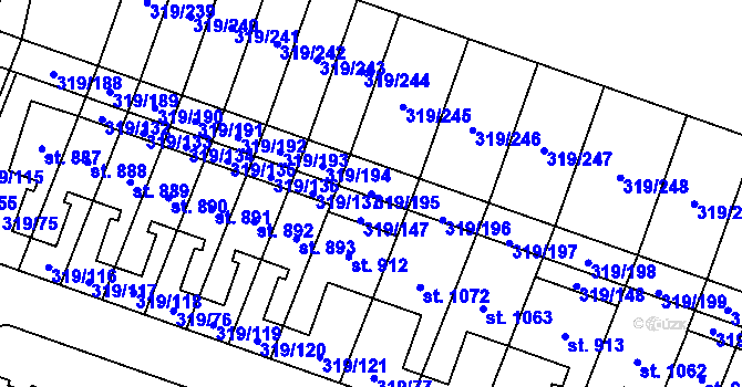 Parcela st. 319/195 v KÚ Přímětice, Katastrální mapa