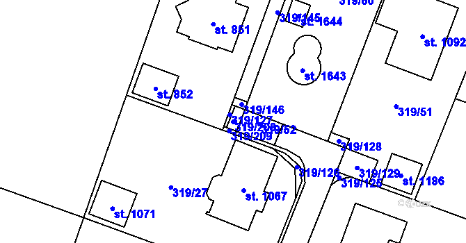 Parcela st. 319/208 v KÚ Přímětice, Katastrální mapa