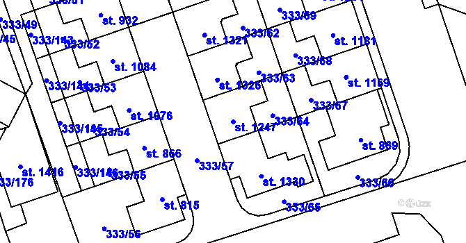 Parcela st. 1247 v KÚ Přímětice, Katastrální mapa