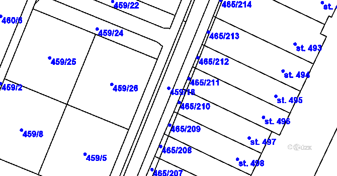 Parcela st. 459/18 v KÚ Přímětice, Katastrální mapa