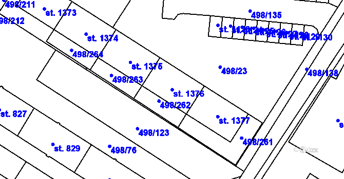 Parcela st. 1376 v KÚ Přímětice, Katastrální mapa