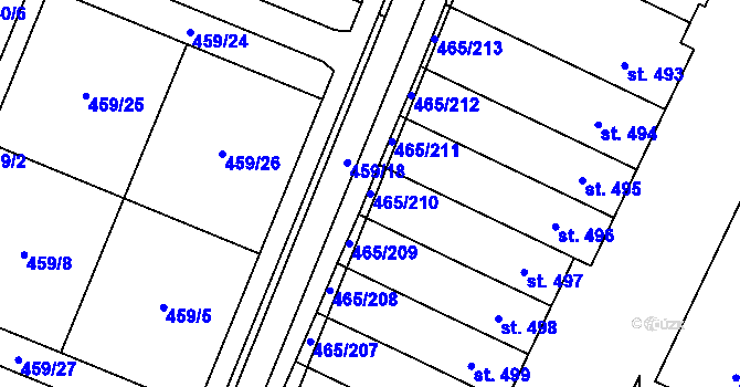 Parcela st. 465/210 v KÚ Přímětice, Katastrální mapa