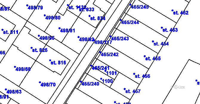 Parcela st. 465/242 v KÚ Přímětice, Katastrální mapa