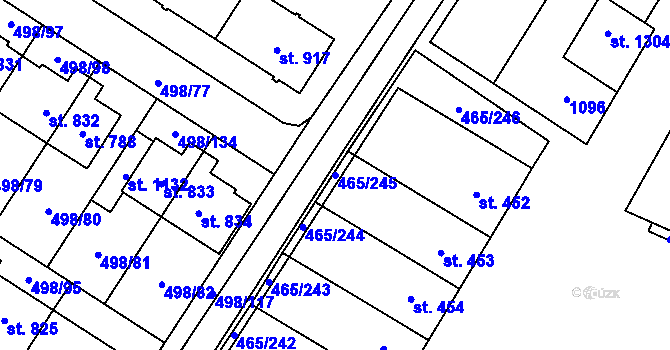 Parcela st. 465/245 v KÚ Přímětice, Katastrální mapa