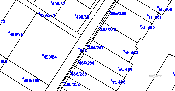 Parcela st. 465/247 v KÚ Přímětice, Katastrální mapa