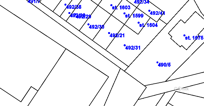 Parcela st. 492/18 v KÚ Přímětice, Katastrální mapa