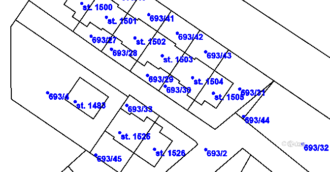 Parcela st. 693/30 v KÚ Přímětice, Katastrální mapa