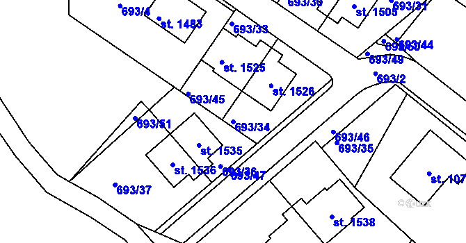 Parcela st. 693/34 v KÚ Přímětice, Katastrální mapa