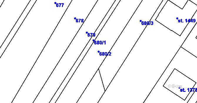 Parcela st. 680/2 v KÚ Přímětice, Katastrální mapa