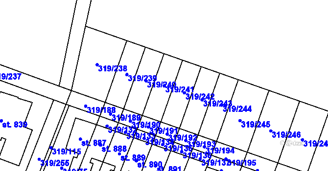 Parcela st. 319/241 v KÚ Přímětice, Katastrální mapa