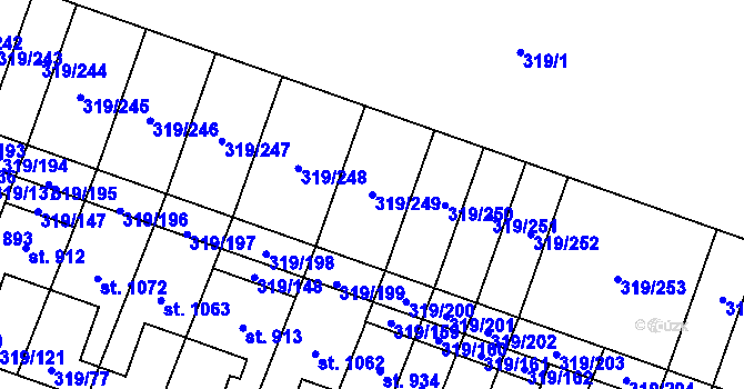 Parcela st. 319/249 v KÚ Přímětice, Katastrální mapa