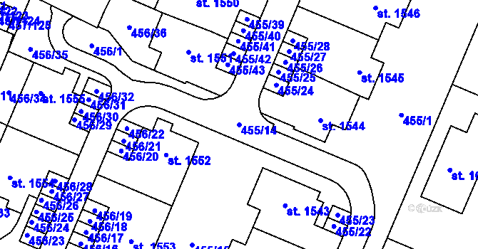 Parcela st. 455/14 v KÚ Přímětice, Katastrální mapa