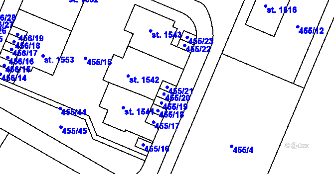 Parcela st. 455/21 v KÚ Přímětice, Katastrální mapa
