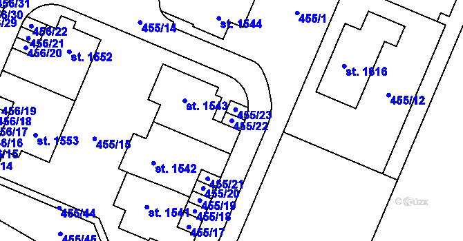 Parcela st. 455/22 v KÚ Přímětice, Katastrální mapa