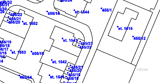 Parcela st. 455/23 v KÚ Přímětice, Katastrální mapa
