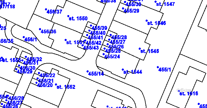 Parcela st. 455/24 v KÚ Přímětice, Katastrální mapa
