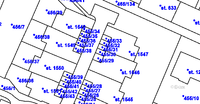 Parcela st. 455/30 v KÚ Přímětice, Katastrální mapa