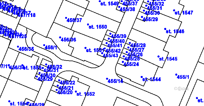 Parcela st. 455/43 v KÚ Přímětice, Katastrální mapa
