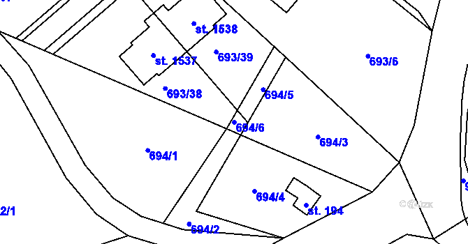 Parcela st. 694/6 v KÚ Přímětice, Katastrální mapa