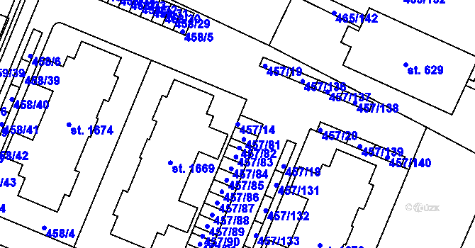 Parcela st. 457/14 v KÚ Přímětice, Katastrální mapa
