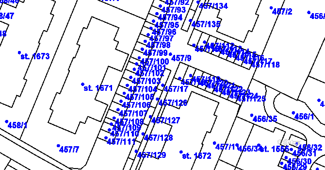 Parcela st. 457/17 v KÚ Přímětice, Katastrální mapa