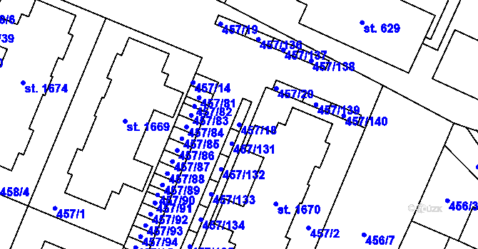 Parcela st. 457/18 v KÚ Přímětice, Katastrální mapa