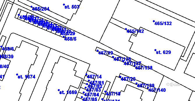 Parcela st. 457/19 v KÚ Přímětice, Katastrální mapa