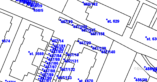 Parcela st. 457/20 v KÚ Přímětice, Katastrální mapa
