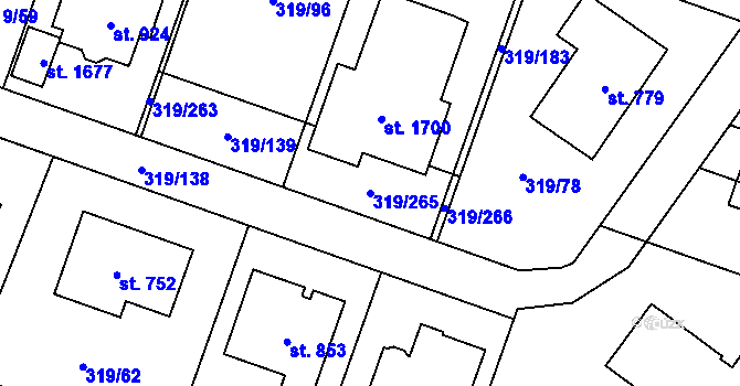 Parcela st. 319/265 v KÚ Přímětice, Katastrální mapa