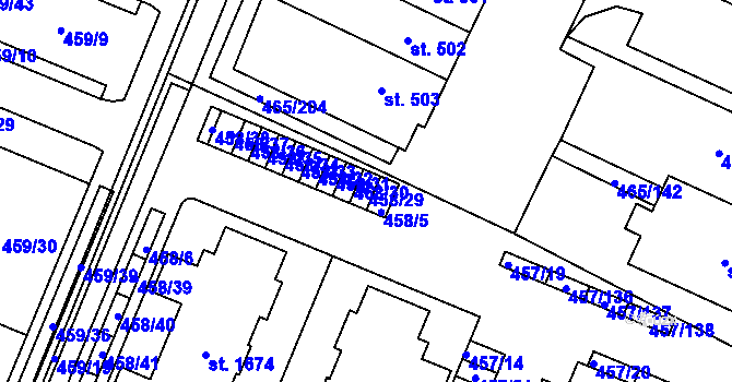 Parcela st. 458/29 v KÚ Přímětice, Katastrální mapa