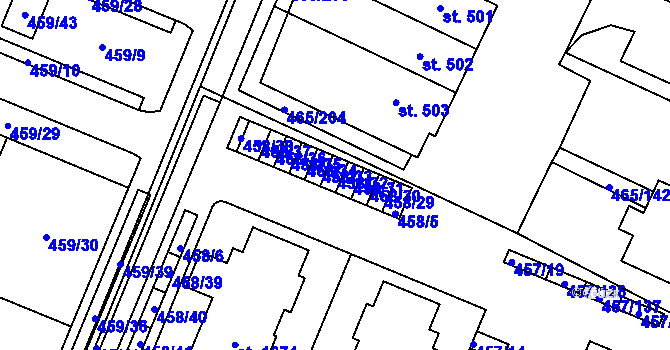 Parcela st. 458/32 v KÚ Přímětice, Katastrální mapa