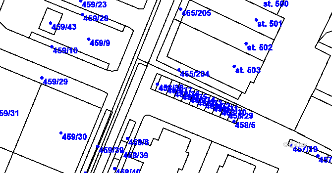 Parcela st. 458/37 v KÚ Přímětice, Katastrální mapa