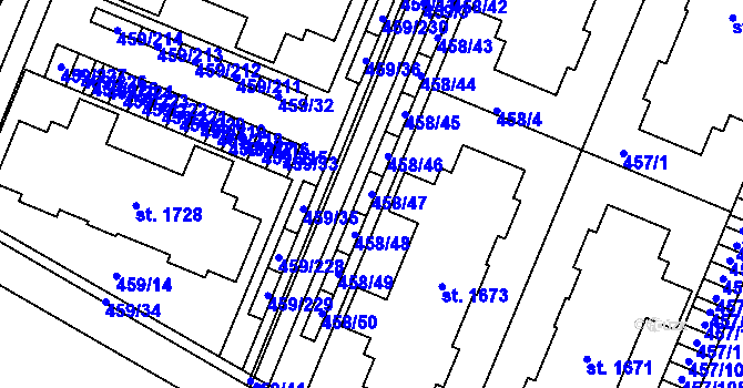 Parcela st. 458/47 v KÚ Přímětice, Katastrální mapa