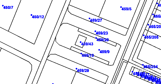 Parcela st. 459/43 v KÚ Přímětice, Katastrální mapa
