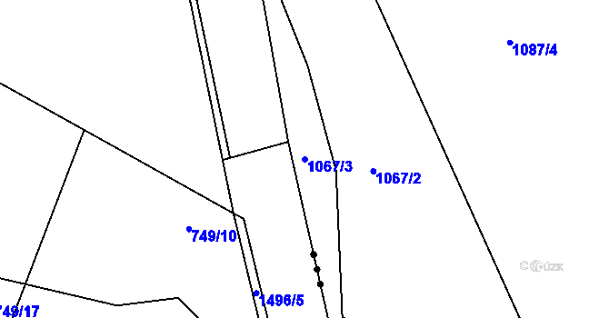 Parcela st. 1067/3 v KÚ Srnín, Katastrální mapa
