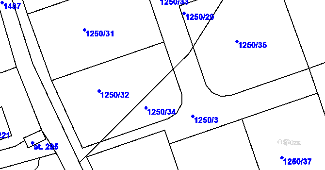 Parcela st. 1250/3 v KÚ Srnín, Katastrální mapa