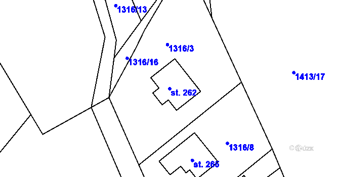 Parcela st. 262 v KÚ Srnín, Katastrální mapa