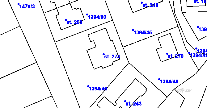 Parcela st. 274 v KÚ Srnín, Katastrální mapa