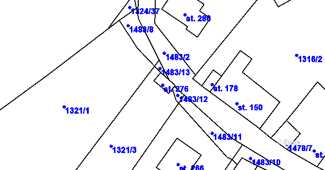Parcela st. 276 v KÚ Srnín, Katastrální mapa